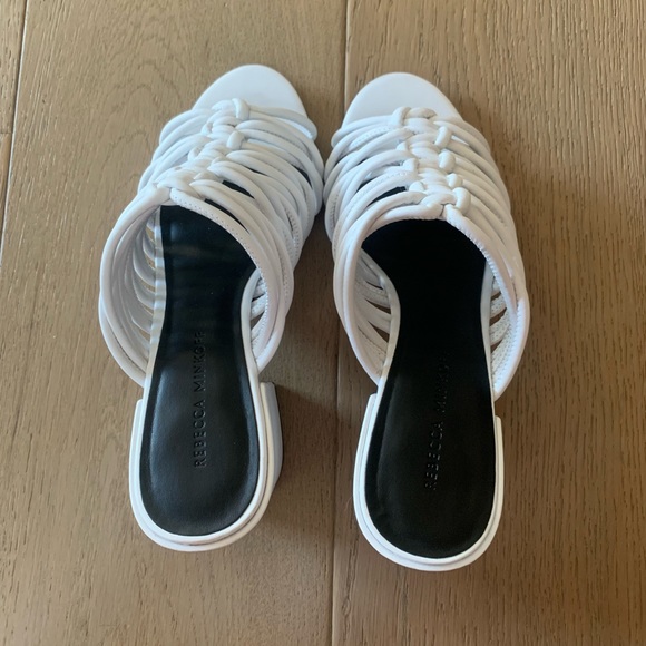 Rebecca Minkoff Calanthe Strappy Block Heel Mules in Bright White Size 8 - Picture 13 of 15